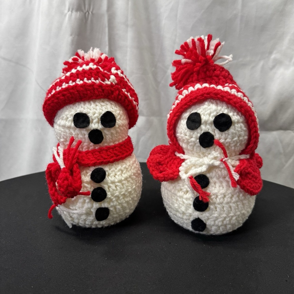 CROCHET MR & MRS‎ SNOW MAN VINTAGE HAD MADE XMAS CHRISTMAS DECOR